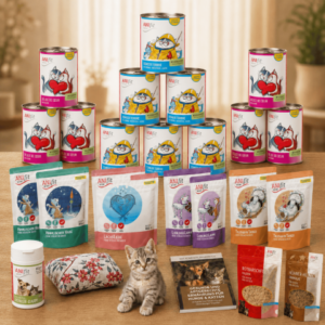 ANIfit Kitten-Paket mit 810g Dosen Stapel und Kitten im Vordergrund